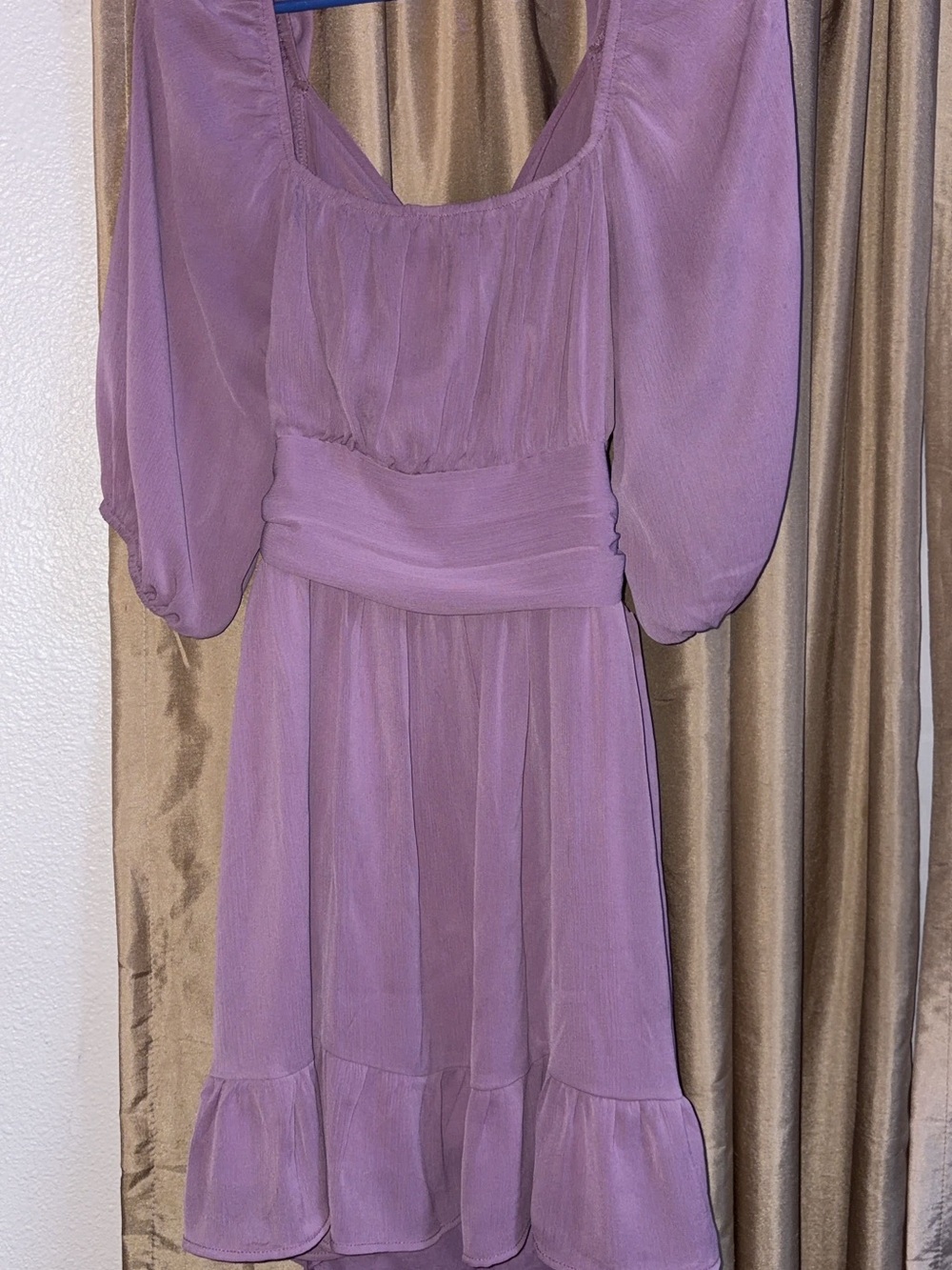 Purple mid thigh half open back with tie